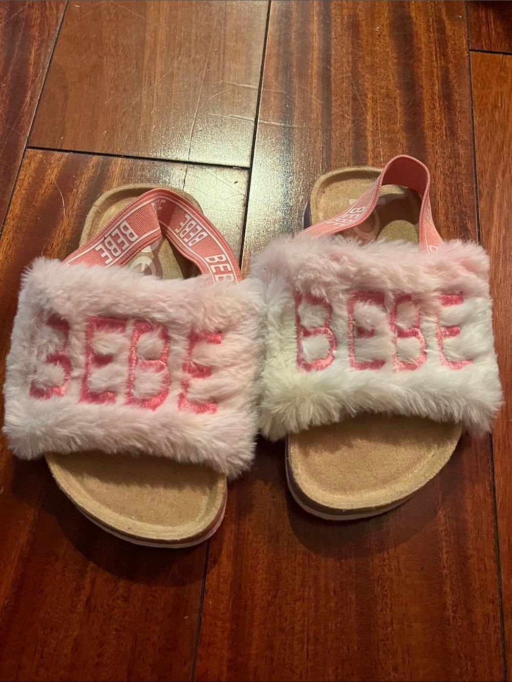 bebe Girls Pink Faux-Fur Slide Sandals size 8